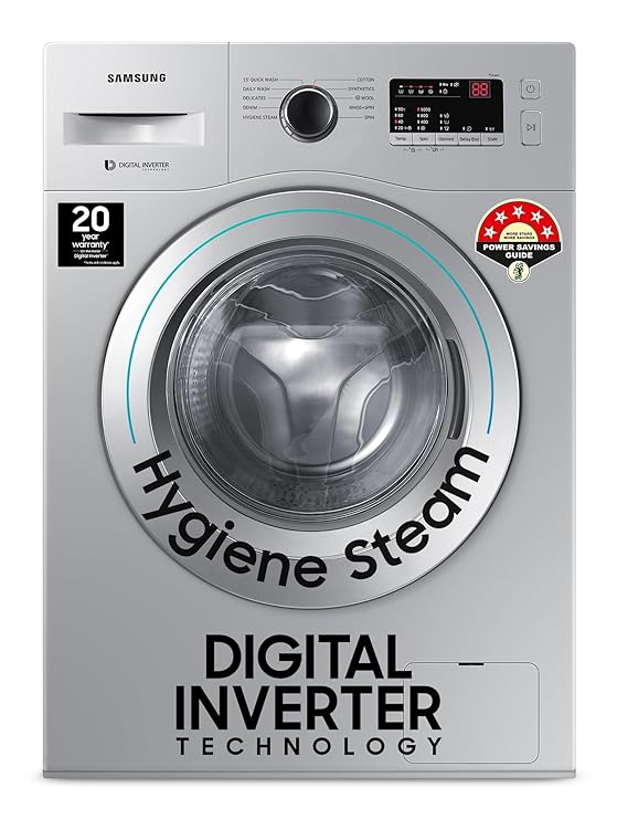 [Apply Coupon] - Samsung 7 kg, 5 star, Hygiene Steam with Inbuilt Heater, Digital Inverter, Fully-Automatic Front Load Washing Machine (WW70R20GLSS/TL, DA SILVER, Awarded as Washing Machine Brand of the year)