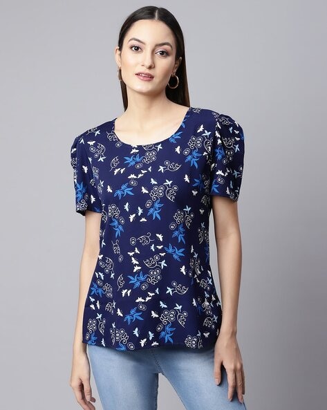 #BLUE TREND - Floral Print Top