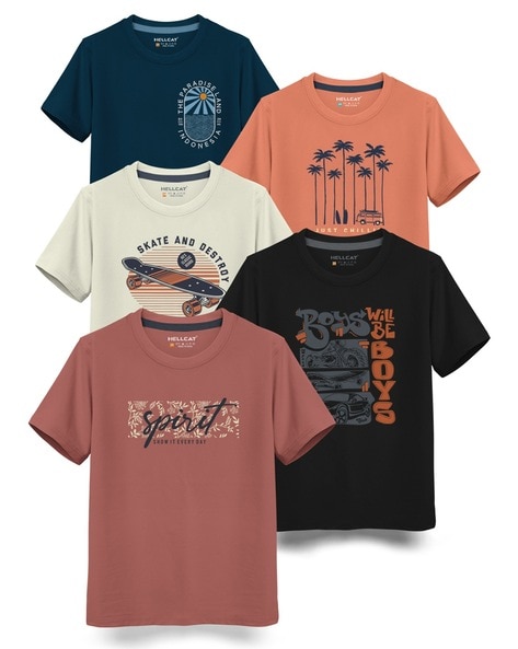 #HELLCAT - Pack of 5 Printed Round-Neck T-Shirt