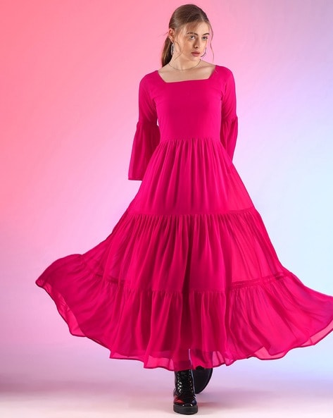 #SHEETALASSOCIATES - Women Fit & Flare Dress with Ruffled-Sleeves