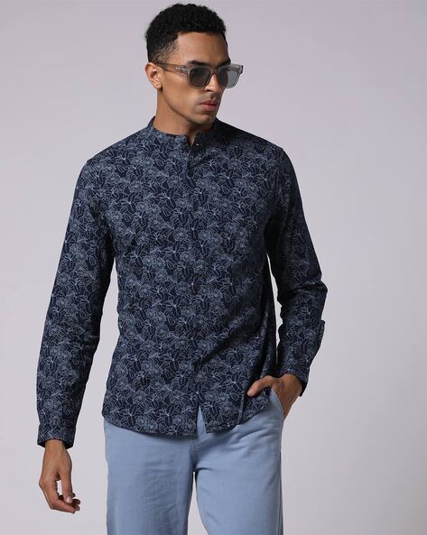 #BUDAJEANSCO - Clean Optic Band-Collar Printed Shirt