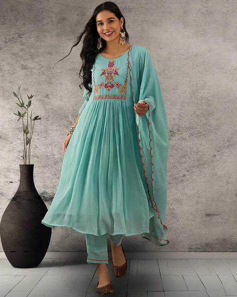 #NYRIKA - Women Embroidered Straight Kurta with Pants & Dupatta