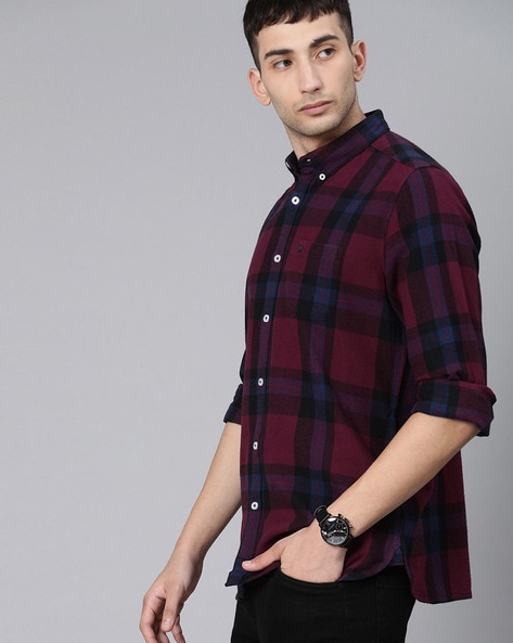 #THEBEARHOUSE - Men Checked Slim Fit Shirt with Patch Pocket