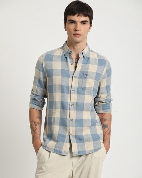 #THEBEARHOUSE - Men Slim Fit Checked Button-Down Collar Shirt