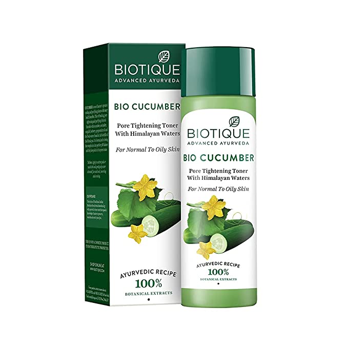 Biotique Cucumber Pore Tightening Toner| Ayurvedic And Organically Pure| Maintains Skin'S Natural Ph |100% Botanical Extracts| Suitable For Normal & Oily Skin Types| 120Ml, Pack of 1