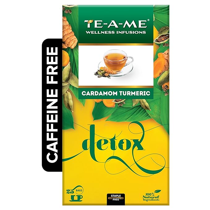 TE-A-ME Detox Cardamom Turmeric Tea - 25 Tea Bags | Herbal Tea | Herbal Tea for Weight Management | Herbal Tea Bags | 100% Caffeine Free Tea