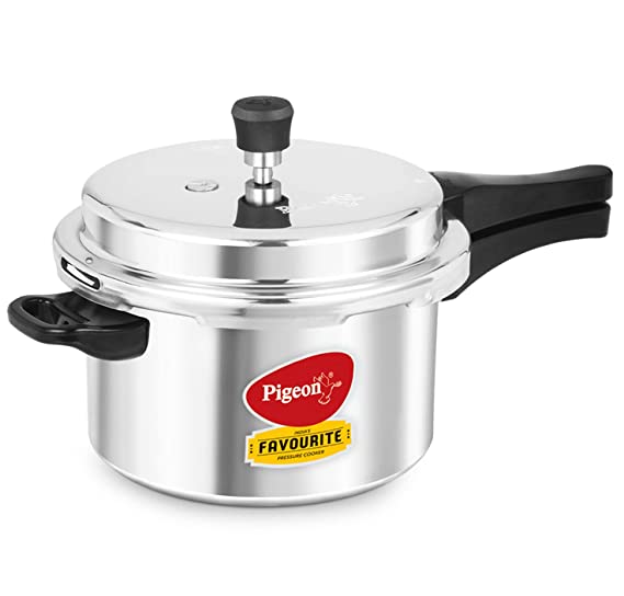 Pigeon by Stovekraft Favourite Induction Base Aluminium Pressure Cooker with Outer Lid, 5 Litres, Silver