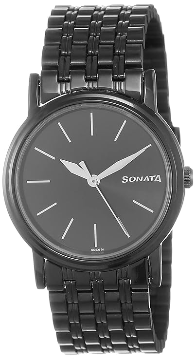 Sonata Quartz Analog Black Dial Metal Strap Watch for Couple-NS11418100NM01P