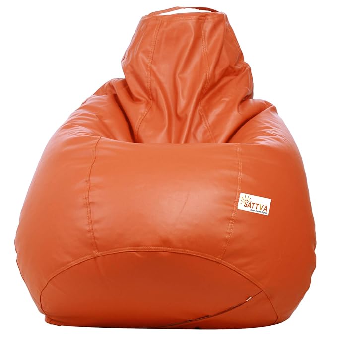 SATTVA Faux Leather Classic XXL Bean Bag Filled with Beans_Orange