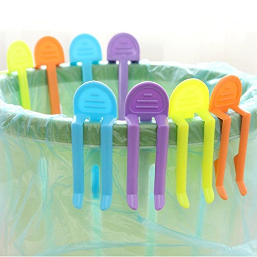 Pindia Random Color Set of 4 Plastic Anti-Slip Fixation Clip Holder for Waste Basket Garbage Bin Clamp