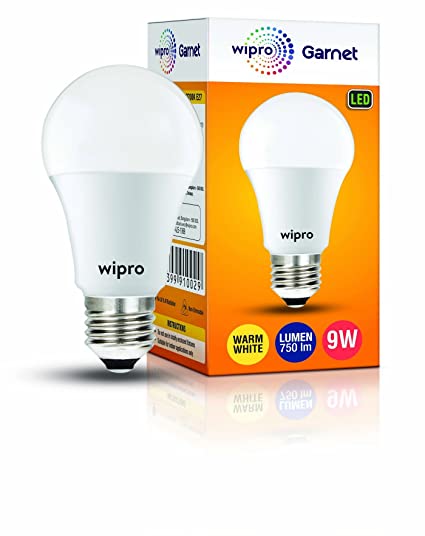 wipro Garnet 9W LED Bulb for Home & Office |Warm White (2700K) | E27 Base|220 degree Light coverage |4Kv Surge Protection |400V High Voltage Protection |Energy Efficient | Pack of 1