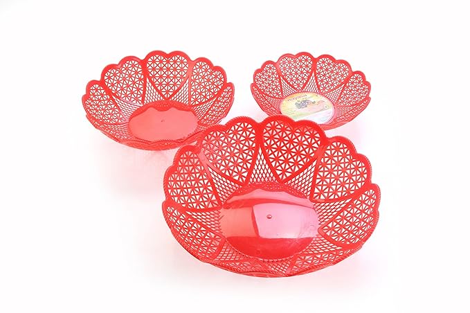 Nayasa Plastic Heart Fruit Basket Set, Red, 3 Piece