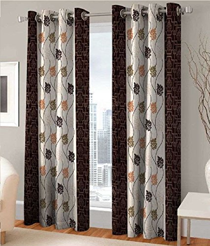 India Furnish Polyester Eyelet 8 Piece Door Curtain Set - 7 Feet, Brown