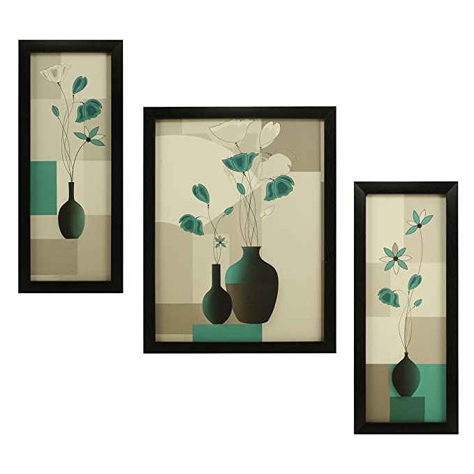 Indianara 3 Pc Set Of Floral Paintings Without Glass 5.2 X 12.5, 9.5 X 12.5, 5.2 X 12.5 Inch