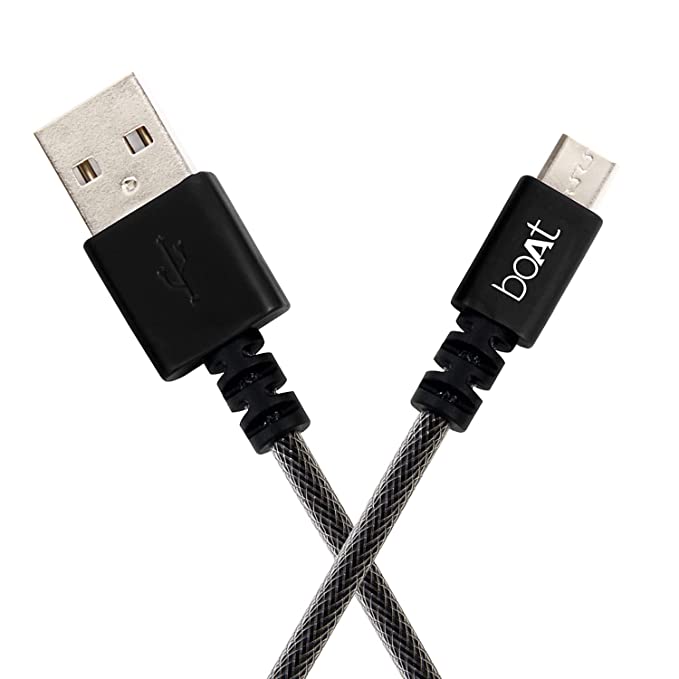 boAt Micro USB 500 Tangle-free, Sturdy Micro USB Cable with 2.4A Fast Charging & 480mbps Data Transmission, 10000+ Bends Lifespan & Extended 1.5m Length Black)