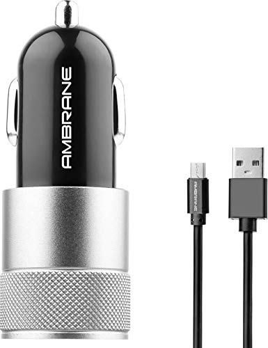 Ambrane 12W Fast Car Charger, Dual USB Output, Multi-Layer Protection, Fast Charging, Compatible with all Cars, without cable for all Mobiles & other USB enabled devices (ACC74, Black & Silver)