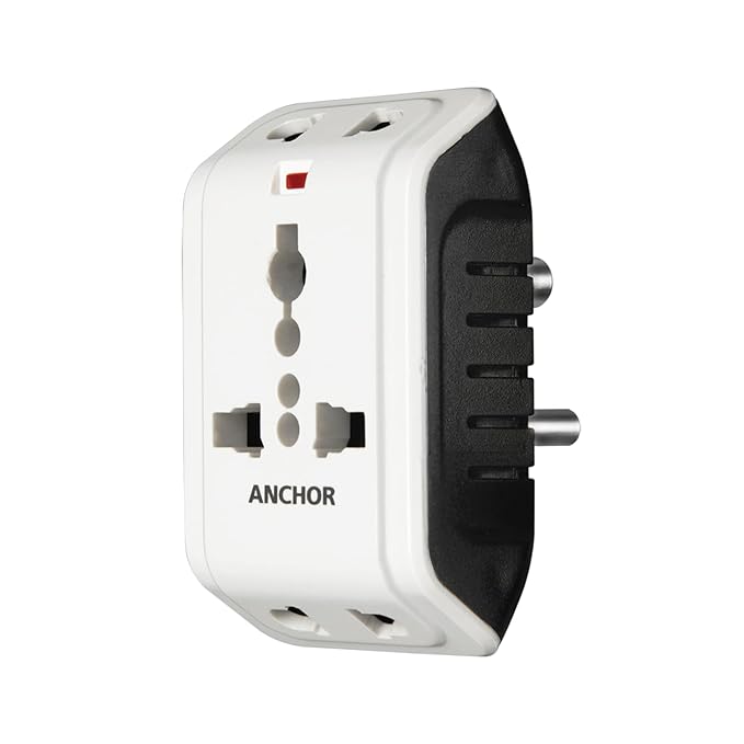 [Apply Coupon] - ANCHOR 6A 3 Pin Multi Plug Socket Travel Adapter with Universal Socket, 3 Pin Multi Plug Extension Socket (White)