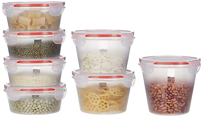 Amazon Brand - Solimo Plastic Kitchen Storage Container Set, 7-Pieces, Transparent