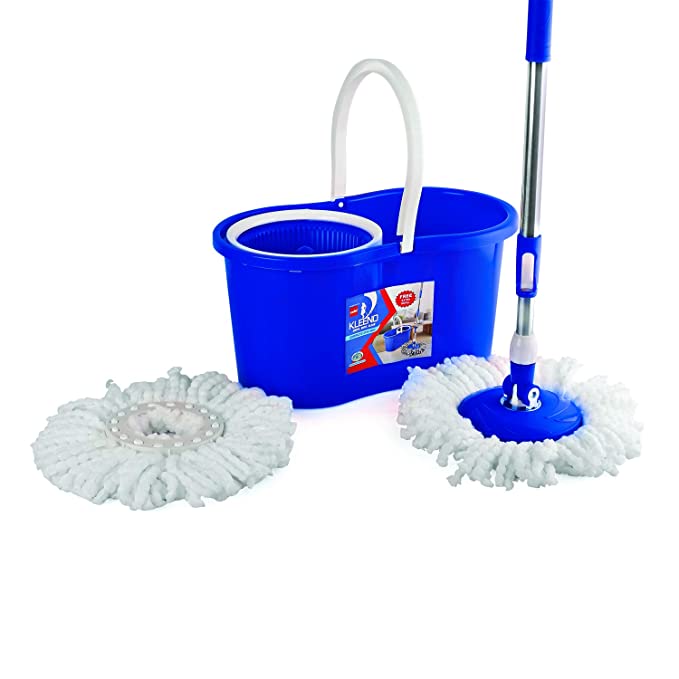 [Apply Coupon] - Cello Kleeno Compacto Spin Mop with 2 Refill | 360 Degree Rotating Mop | Extendable Rods with Handle Lock | Floor Cleaning Mop | Mop with Bucket | Blue