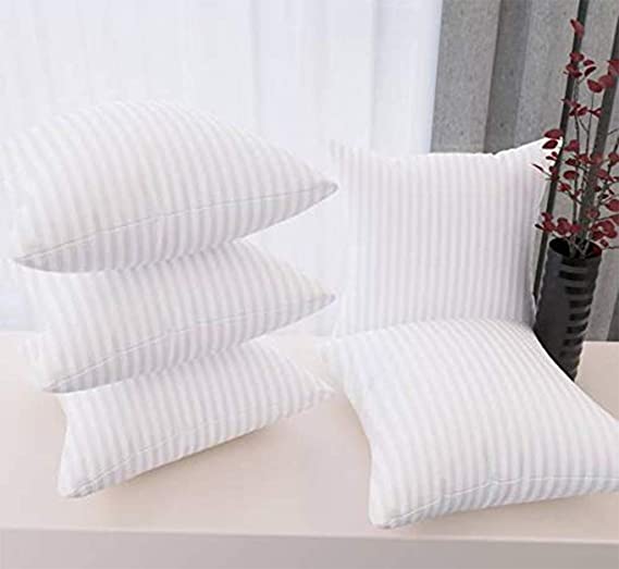 Cloth Fusion Microfiber Satin Striped Square Cushion Filler, (12x12) Inches, White- Pack of 5