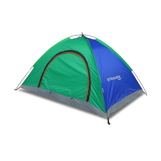 STRAUSS Portable Tent for Camping | Ideal for 4 Persons | 5-10 Minutes Easy Setup for Picnic, Hiking, Trekking | Waterproof and Windproof Travelling Tent | Superior Air Ventilation, Multicolor