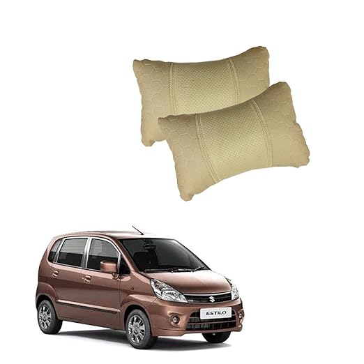 Kandid Beige Football Design Car Neck Rest Cushion with Adjustable Straps_491