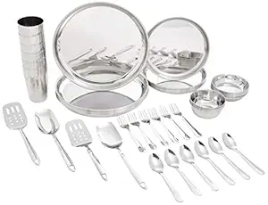 [Apply Coupon] - Amazon Brand - Solimo Stainless Steel Dinner Set - 44 Pieces