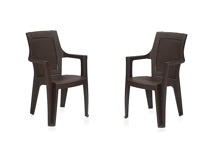 [Apply Coupon] - Nilkamal ROSA Plastic Mid Back with Arm Chair | Chairs for Home| Dining Room| Bedroom| Kitchen| Living Room| Office - Outdoor - Garden |100% Polypropylene Stackable Chairs | Set of 2 (rust brown)