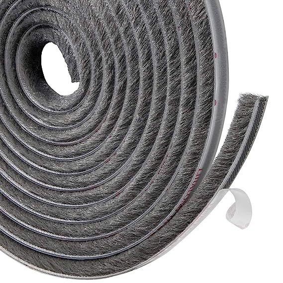 TORRAMI Felt Weather Stripping Seal Tape 11/32 inch x 11/32 inch x 16 ft, Self Adhesive Door Brush Seal Strip with New Package Neat Pile Keep Draft Out Warm in Winter, Grey