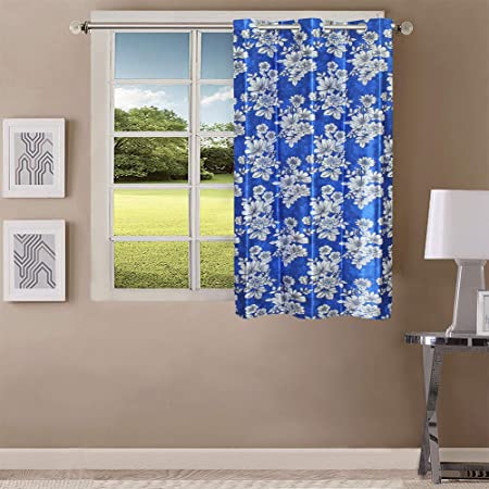 Queenzliving Floral Breeze Curtain, Window 5 feet- Pack of 1, Admiral Blue