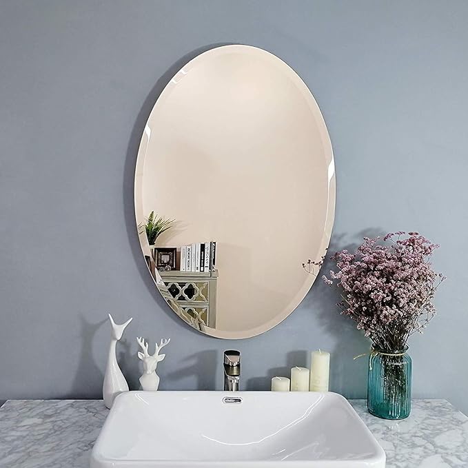 Creative Arts n Frames 5mm Thick Exquisite Beveled Frame Less Oval Wall Mount Mirror for Bathroom, Washroom and Wash Basin (12x18 Oval Beveled)