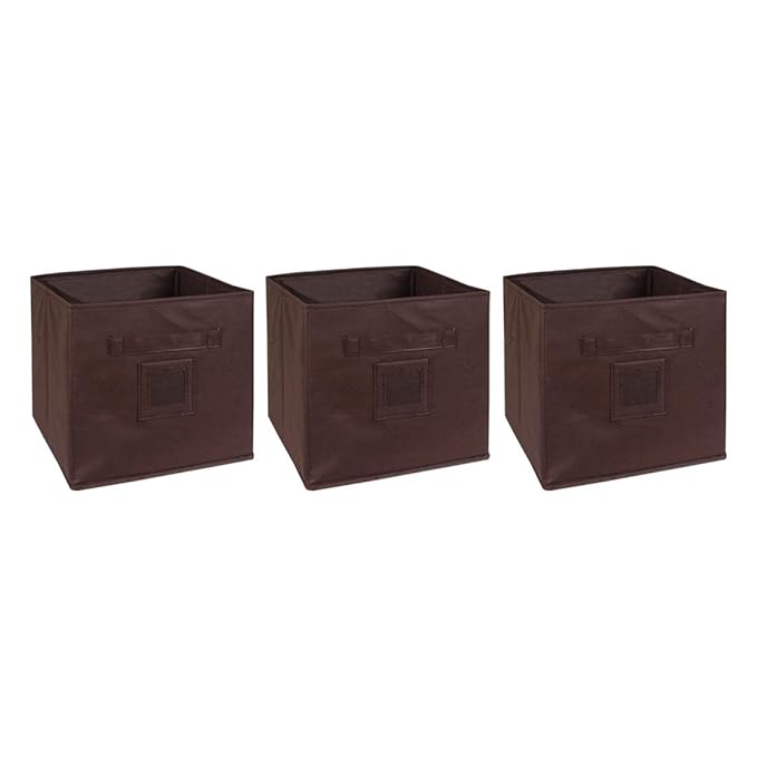 Amazon Brand - Solimo Fabric Storage Box, Small, Set of 3, Brown