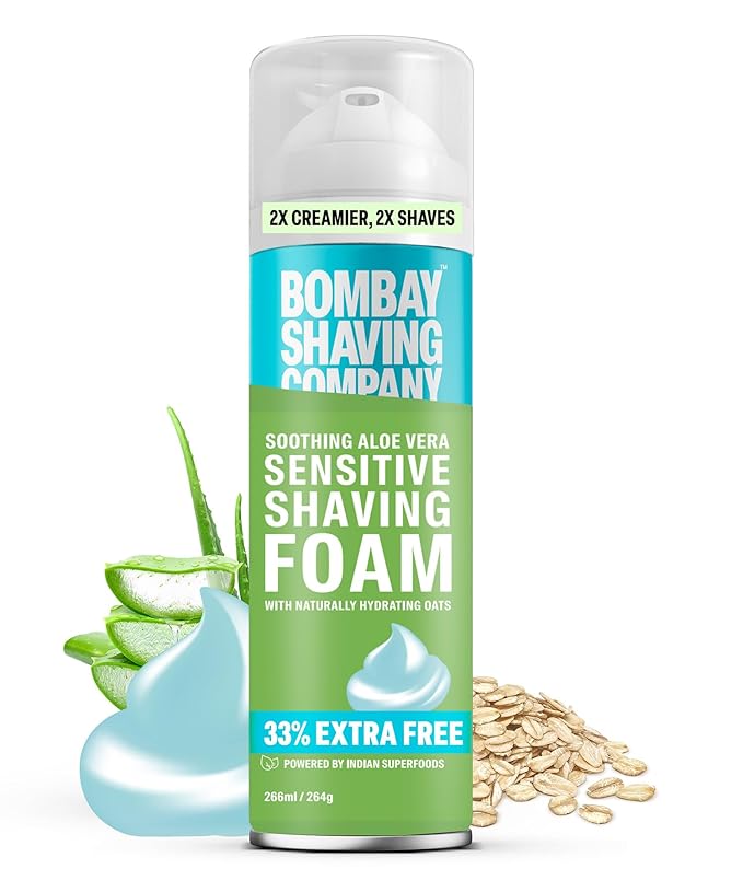 Bombay Shaving Company Sensitive Shaving Foam,266 ml (33% Extra) with Aloe Vera & Oats (Aloe Vera)