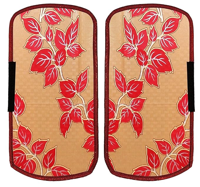 Heart Home Leaf Design PVC 2 Pieces Fridge/Refrigerator Handle Cover (Gold & Red) CTHH5392, Standard