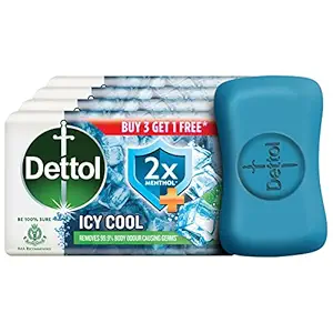 Dettol Icy Cool Bathing Soap Bar With 2x Menthol (300gm), 75gm - Pack of 4