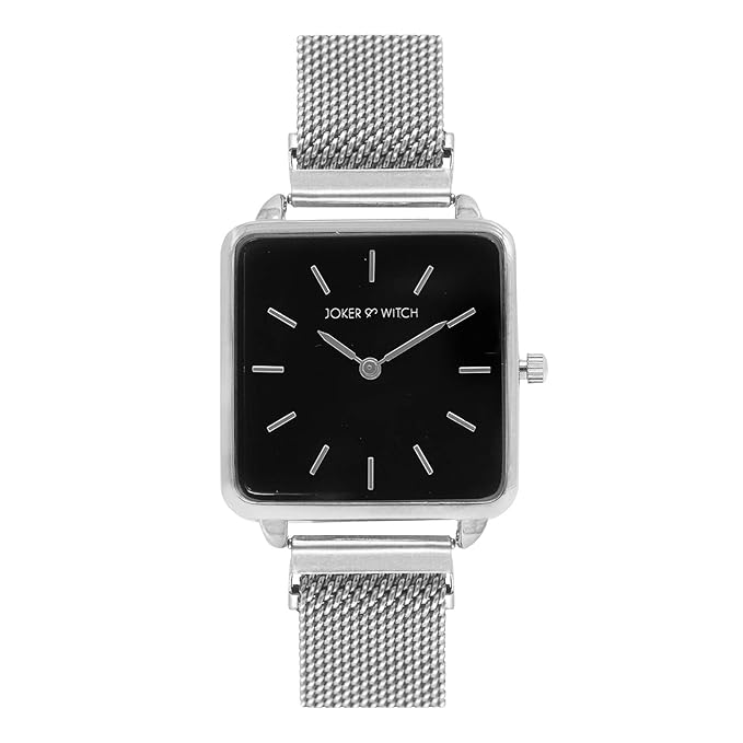 Joker & Witch Vintage Square Black Dial Silver Magnetic Watch for Women