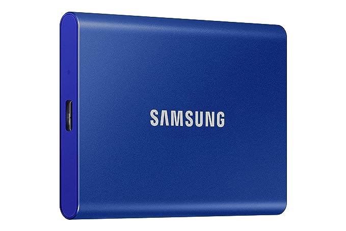 Samsung T7 1TB, Portable SSD, up to 1050MB/s, USB 3.2 Gen2 + 2mo Adobe CC Photography, Gaming, Students & Professionals, External Solid State Drive (MU-PC1T0H), Blue