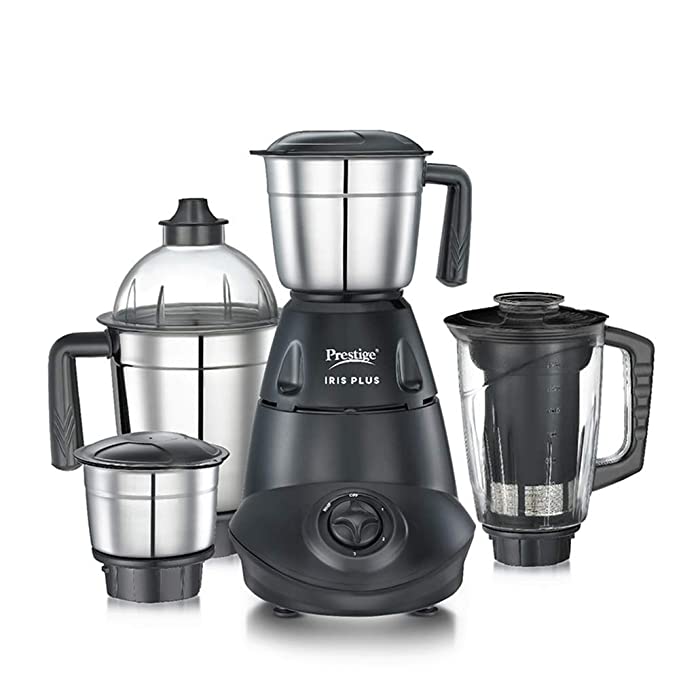 Prestige 750 Watts Iris Plus Mixer Grinder With 4 Jars (3 Stainless Steel Jars+ 1 Juicer Jar)| 4 Super Efficient Stainless Blades|