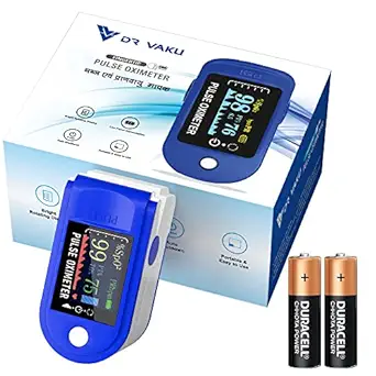 [Apply Coupon] - DR VAKU® Swadesi Pulse Oximeter Fingertip, Blood Oxygen Saturation Monitor Fingertip, Blood Oxygen Meter Finger Oximeter Finger with Pulse, with Four Color TFT Screen [Battery Included] - Blue