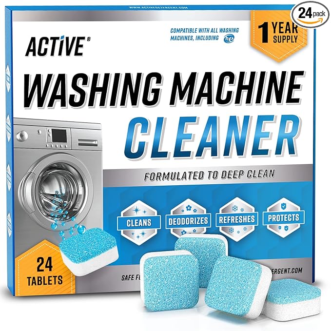 [Apply Coupon] - ACTIVE Washing Machine Cleaner Descaler 24 Pack - Deep Cleaning Tablets For HE Front Loader & Top Load Washer, Clean Inside Drum And Laundry Tub Seal (Washing Machine Cleaner Tablets - 24 Pack)