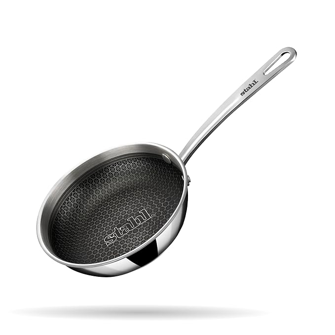Stahl Artisan Hybrid Triply Frying Pan with Lid, Fry pan induction base, Frying pan non stick, Omelette Pan non stick, Frying pan stainless steel, 1.15 L, 18 cm
