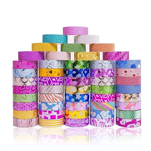 DIY Crafts Rolls Glitter Washi Masking Tape Set, DIY Accessories, Great for DIY Decor, Scrapbooking Sticker (Pack Of 10 Roll, Glitter Washi Masking Tape Set)