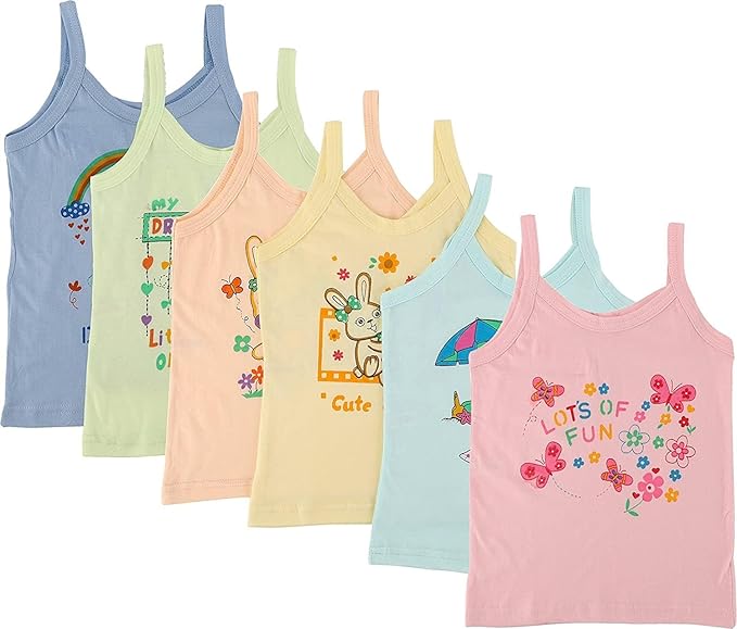 [Size: 6 Months-12 Months] - Dowin Girl's Cotton Slip Camisole - Soft, Breathable, Comfortable Undershirts for Girls (Pack of 6)