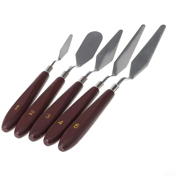 KRSNA ART® 5 Pcs Stainless Steel Artists Palette Knife Knives Set Thin and Flexible for Oil Painting, Acrylic Mixing etc.