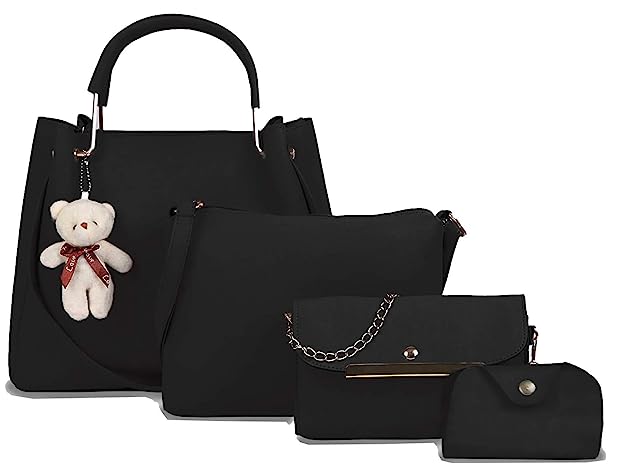 Fargo PU Leather Latest Handbags For Women's Ladies Combo Of 4 (Black_Teddy4_FGO-250)