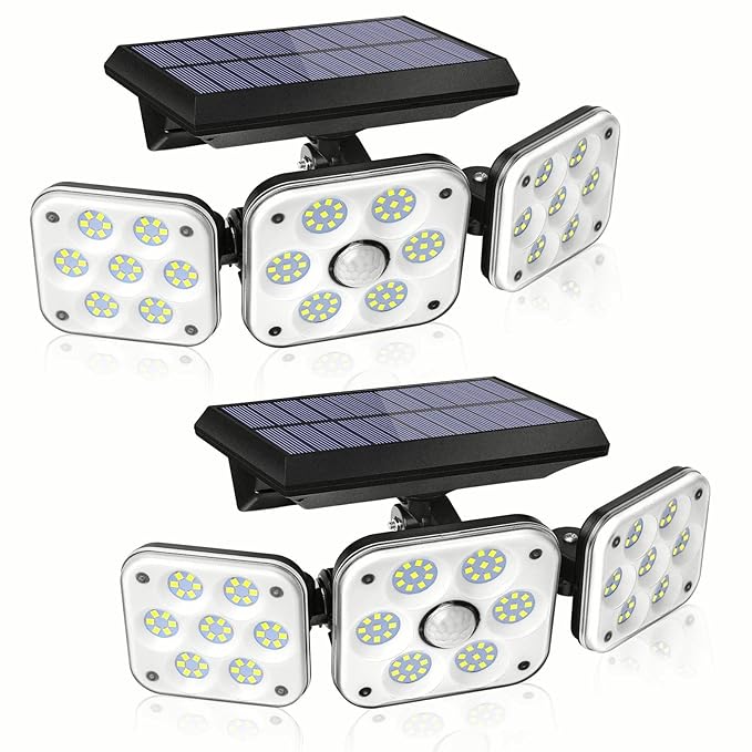 Ohotter Aluminium Outdoor Solar Light, Solar Light With Motion Sensor Ip65 Waterproof 138 Led Outdoor Solar Floodlight 3 Heads For Garden [Energy Class A+++] (2 Packs)