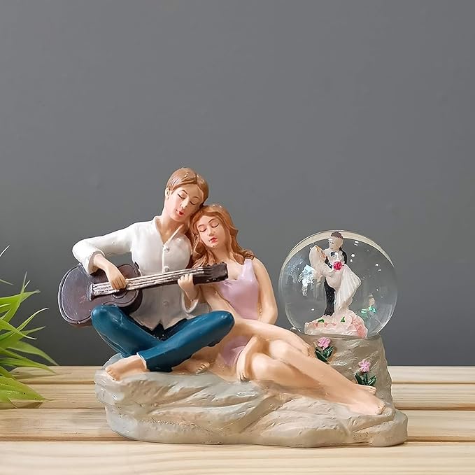 CraftVatika Romantic Love Couple Glass Ball Miniature Statue Showpiece for Gift Husband Wife Girlfriend Boyfriend Girls Boys- Home Decor Items