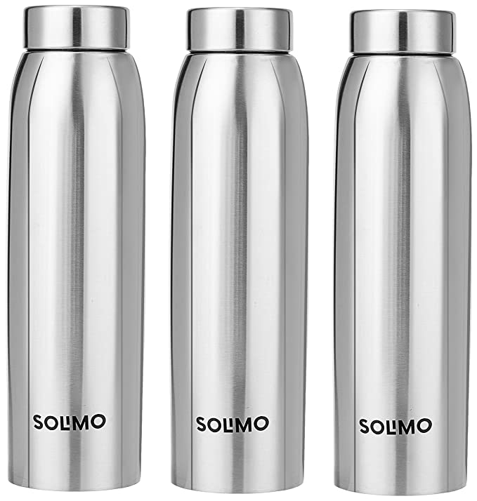 Amazon Brand - Solimo Stainless Steel Water Bottle, Set Of 3, 1 liters Each, 1000 milliliters