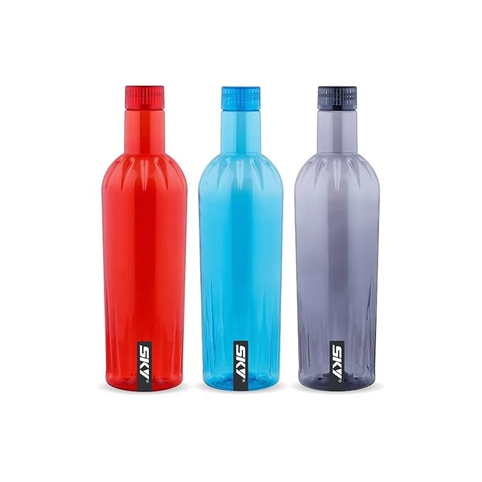 Attro Sky Crown Unbreakable PET Fridge Water Bottle,Set Of 3,1000 ml,Assorted