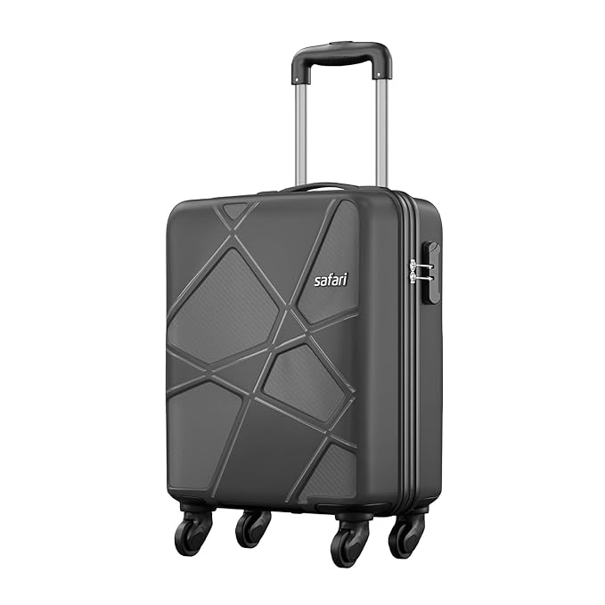 Safari Polypropylene (Pp) Pentagon Hardside Small Size Cabin Luggage Suitcase 4 Spinner Wheels Trolley Bags for Travel Black Color 55 Cm